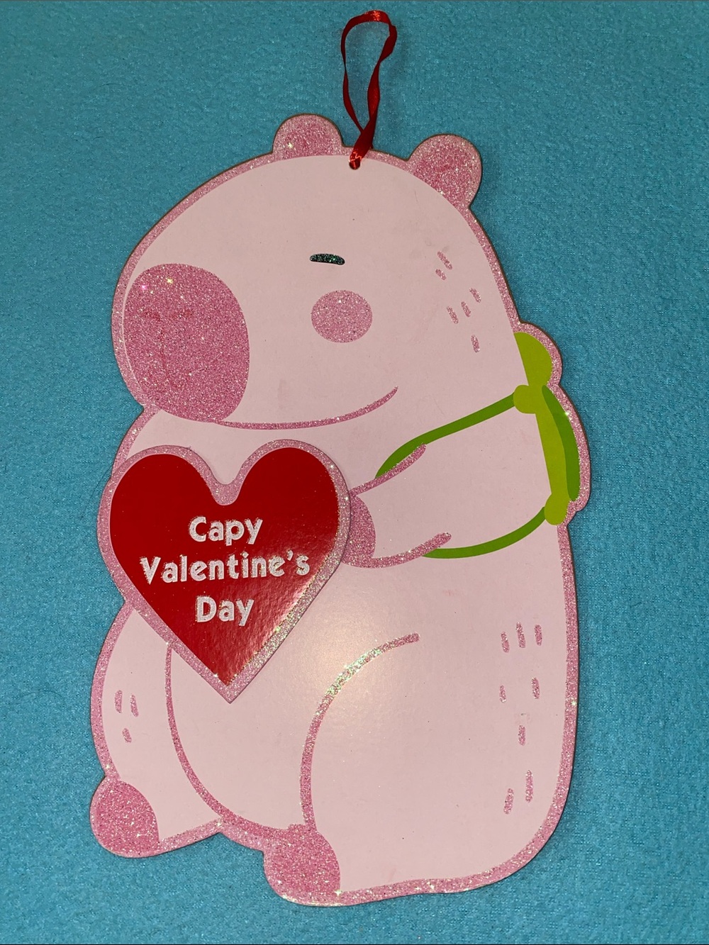GREENBRIER INTL. CAPYBARA Wall Hanging Valentines Day 2D pink white green NEW